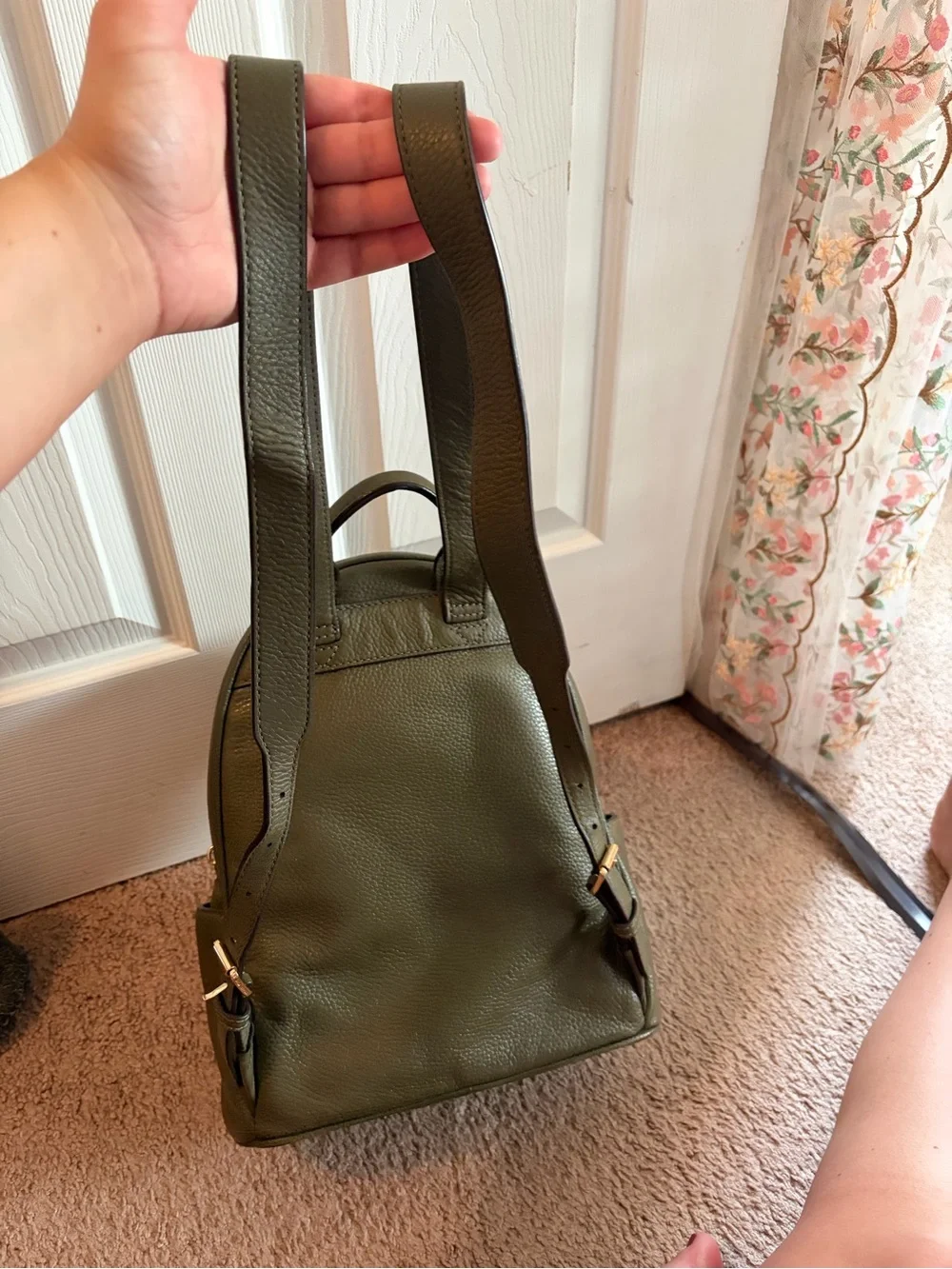 MICHAEL KORS Olive Green Studded Leather Mini Backpack